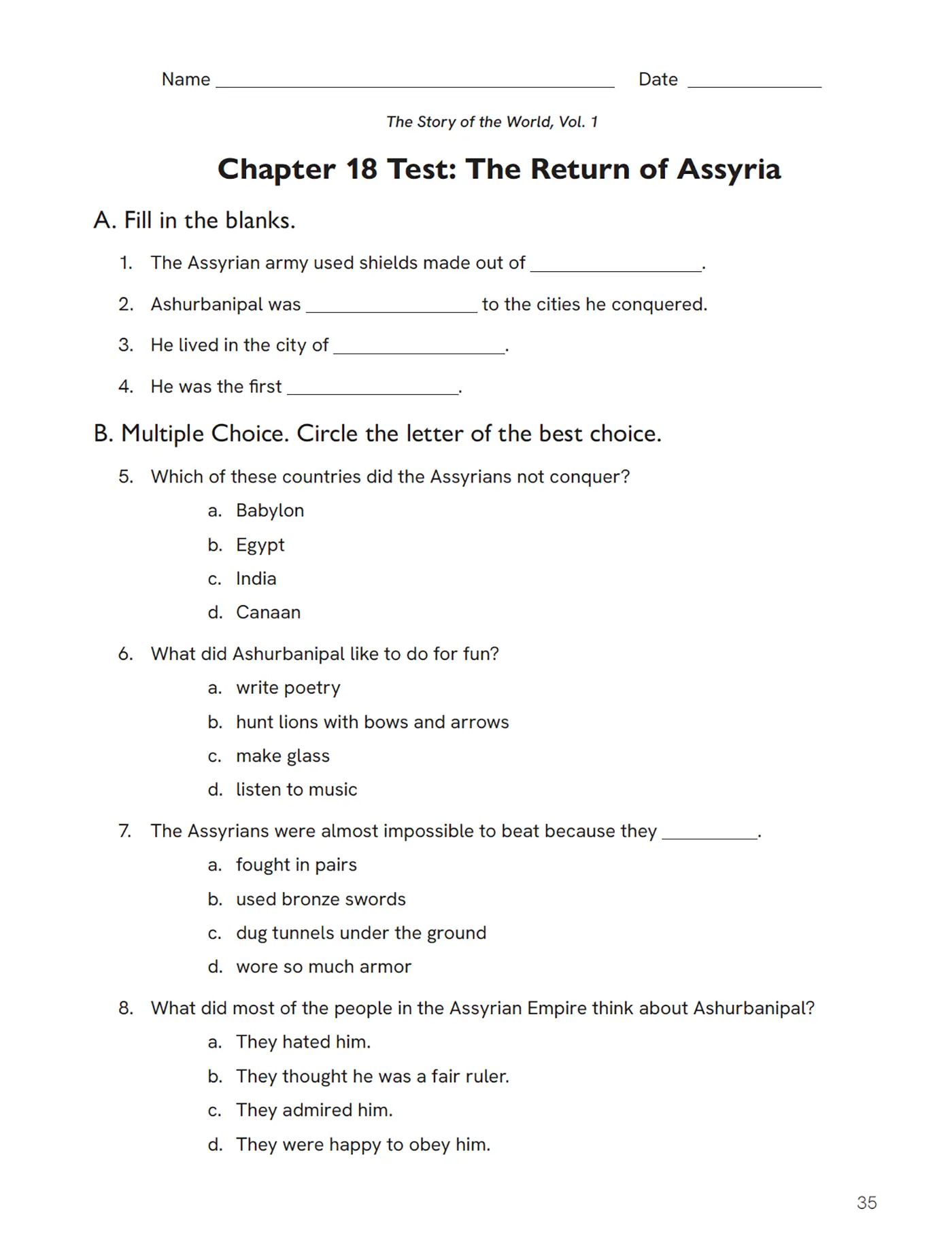 Tests and Answer Key to The Story of the World, Volume 1: Ancient Times, 25th Anniversary Expanded Edition - Image 2