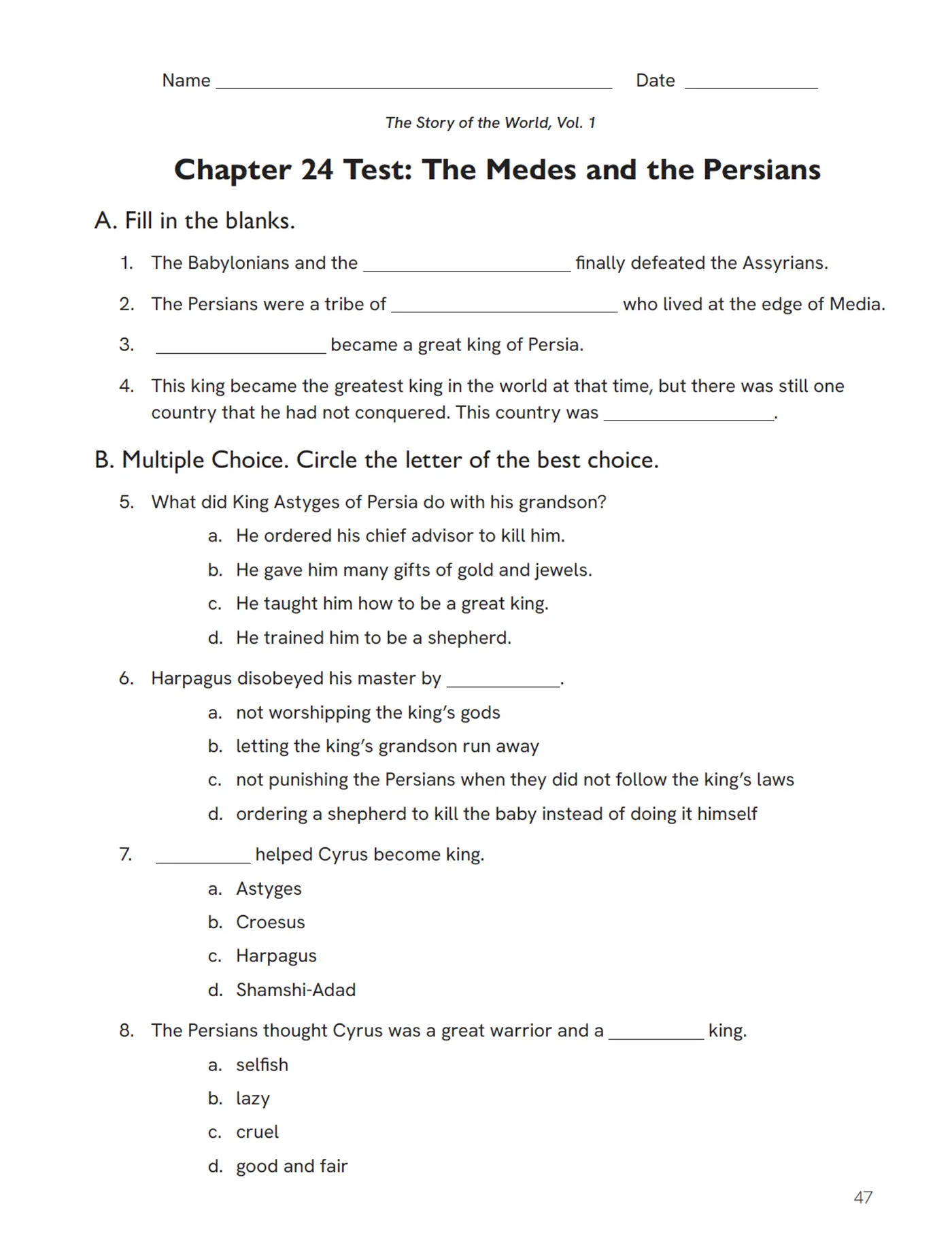 Tests and Answer Key to The Story of the World, Volume 1: Ancient Times, 25th Anniversary Expanded Edition - Image 3
